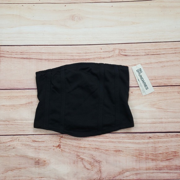 NEW No Boundaries Tube Top Womens Medium Black Corset Style Smocked Back Cropped - Picture 1 of 8